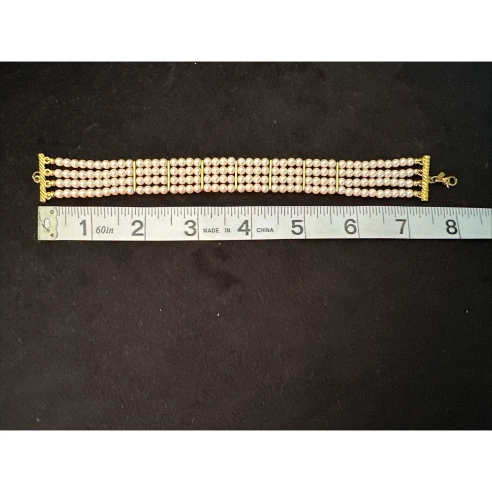 Monet 4 Strand Faux Pearl‎ Bracelet Gold Tone Wedding Valentines Engagement